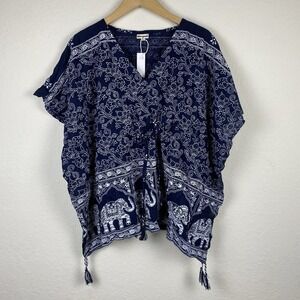 Darn Good Yarn S Eloise Adjustable Elephant Kaftan Hippie Boho Blue Coverup